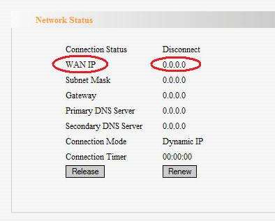 Tenda Network Status, WAN IP